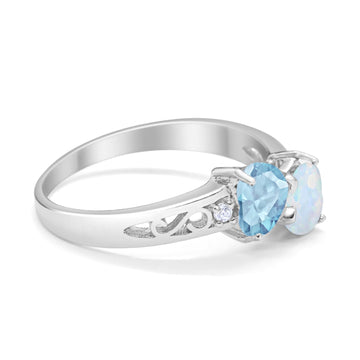 Heart Filigree Ring Simulated Aquamarine CZ 925 Sterling Silver